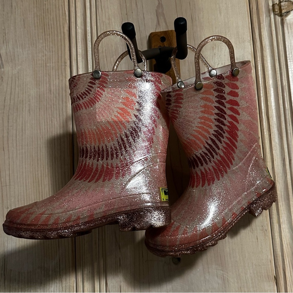 Western Chief Tie-Dye Lighted Rain Boots – Rose Gold Glitter | Toddler US 10